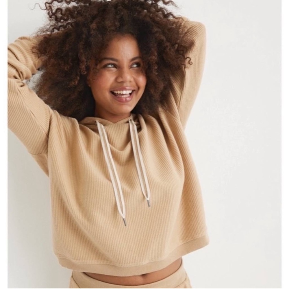 Aerie Sandy Ribbed Cropped Hoodie